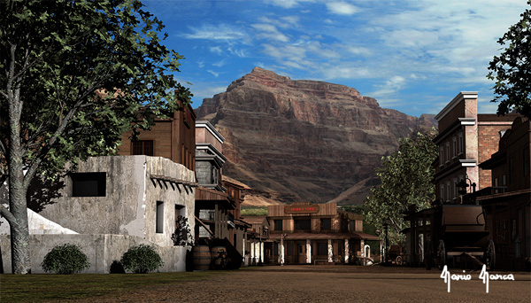 Scena cinematografica 3D e sfondo reale