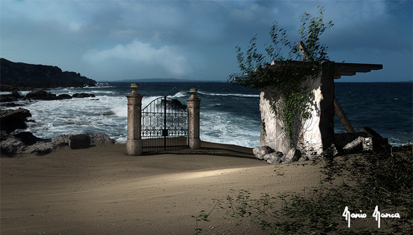 Scena  3D e mare reale 
