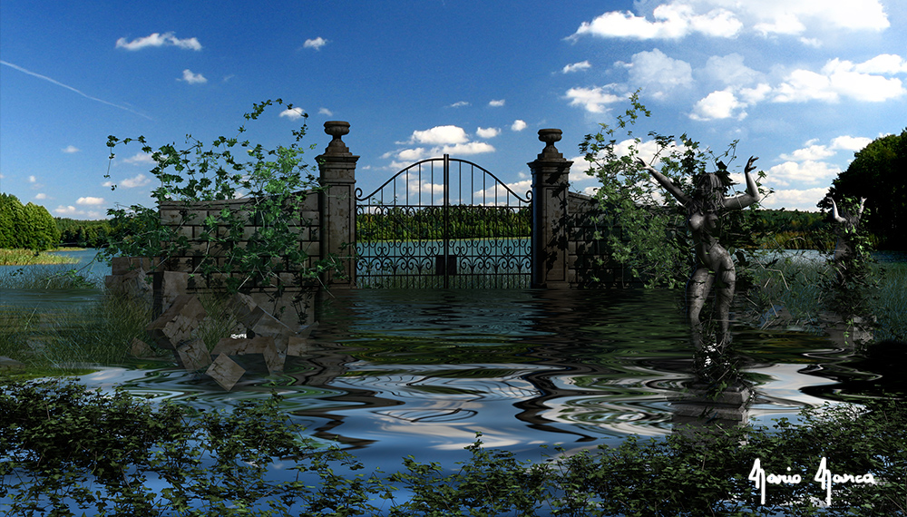 Elemento di recinzione con cancello su palude